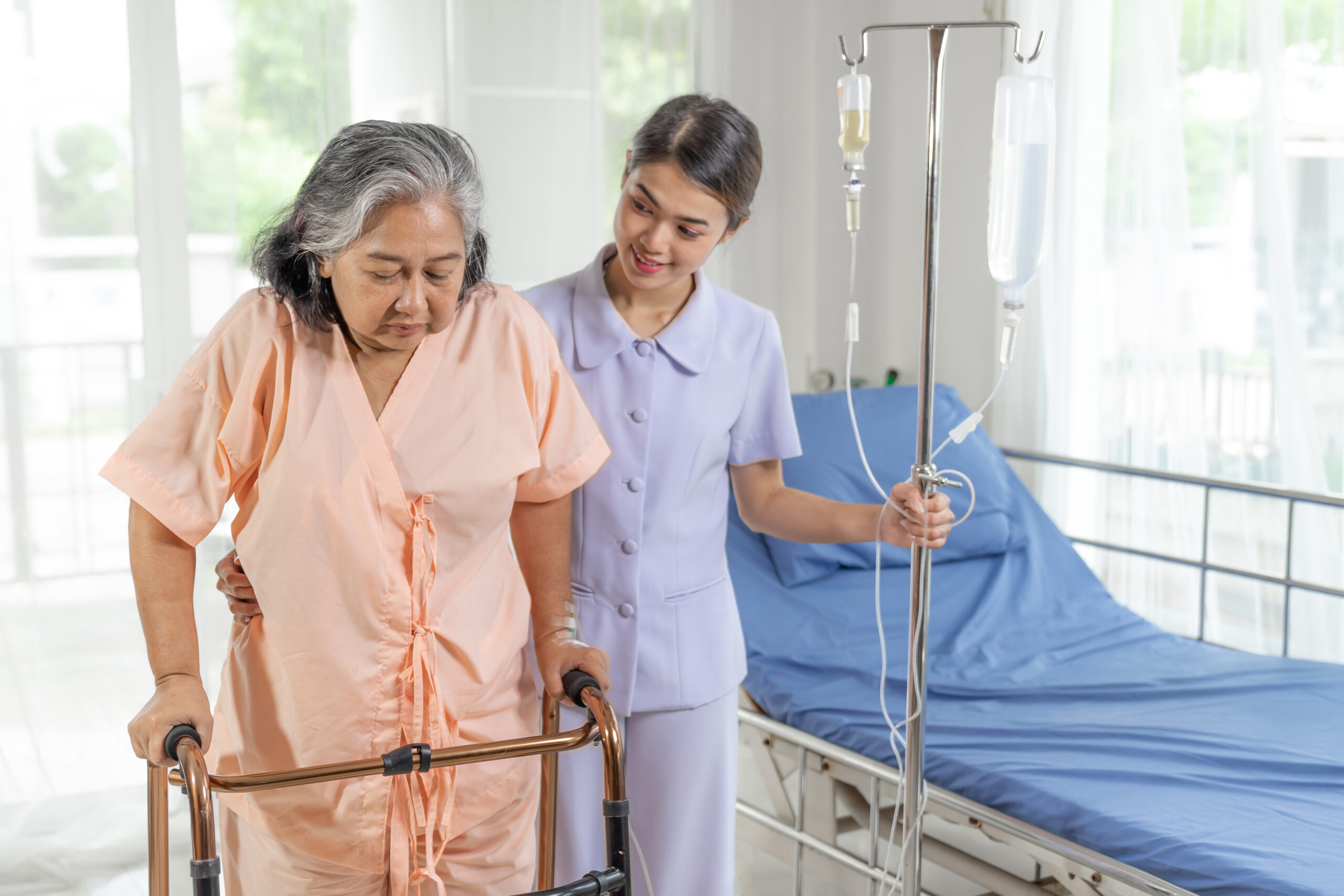 nurses are well good taken care elderly patients hospital bed patients medical healthcare concept